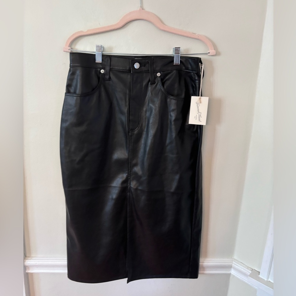 NWT Black faux leather midi skirt
